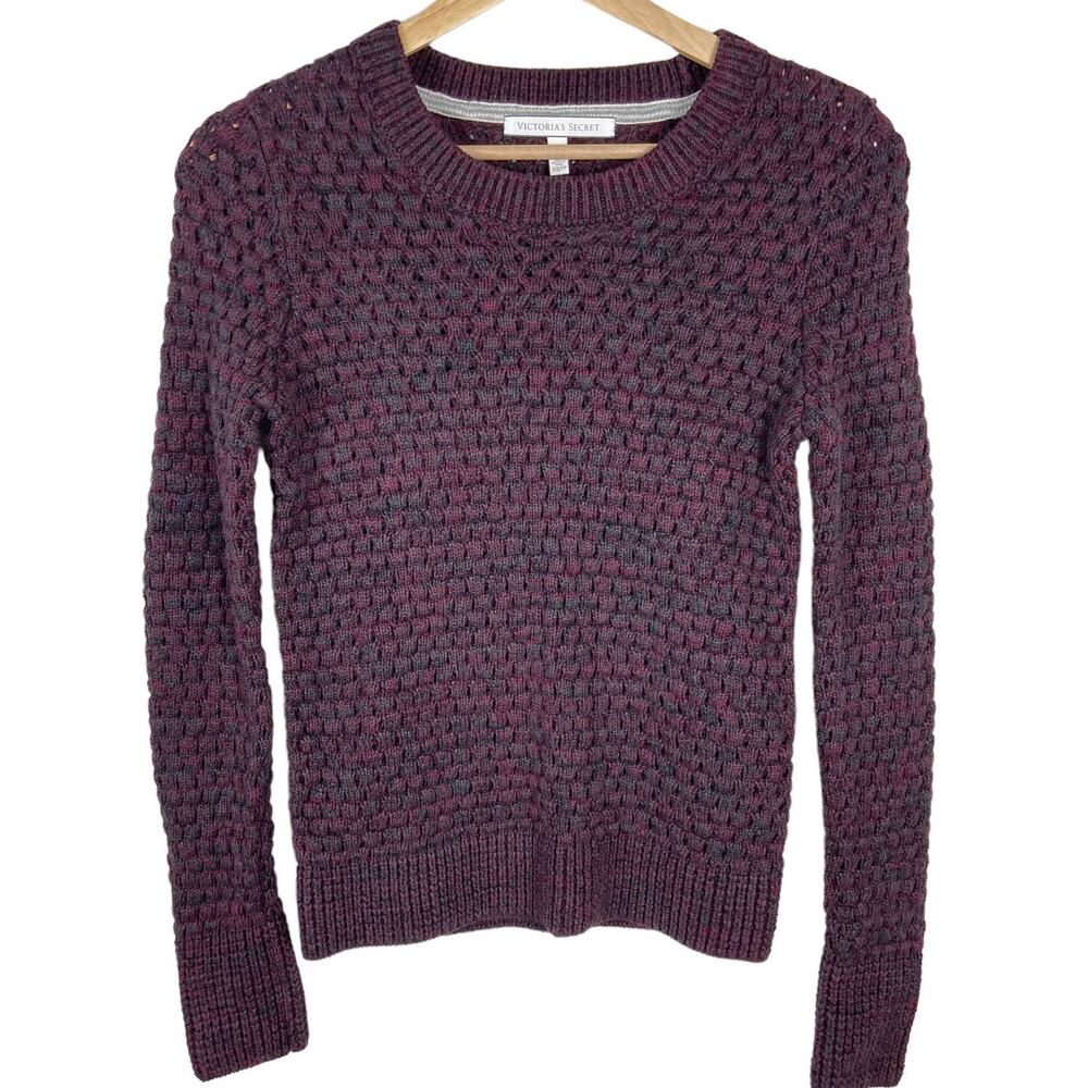 Victorias Secret Fisherman Knit‎ Sweater Sz XS Maroon Black Chunky Pullover Crew